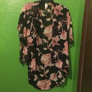 Black Kimono with Pink Floral Design
